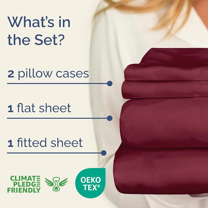 400 Thread Count Cotton Sheet Set - Full Size 100% Cotton Sheets - Easily Fits 8" to 16" Mattress - Silky-Soft, Wrinkle Free, Breathable & Comfy - Deep Pockets & Hotel Quality Bedding Set - Burgundy