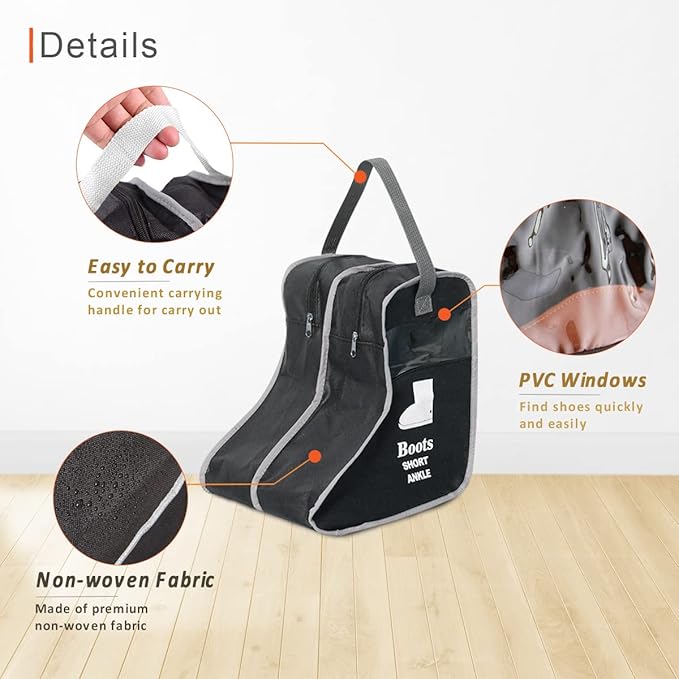 KOVOSCH 2 Pack Portable Boots Storage Bag, Black Shoe Bags for Storage and Travel Dust Proof Travel Shoe Bags for Packing (Medium)