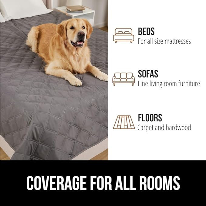 GORILLA GRIP Waterproof Bed Cover for Dogs, 102x82, Gripped Slip Resistant Backing, Leak Proof Washable Dog Blanket Covers Sofa, Couch, Sectional, Crate, Car, RV Seats, Pet Puppy Essentials, Charcoal