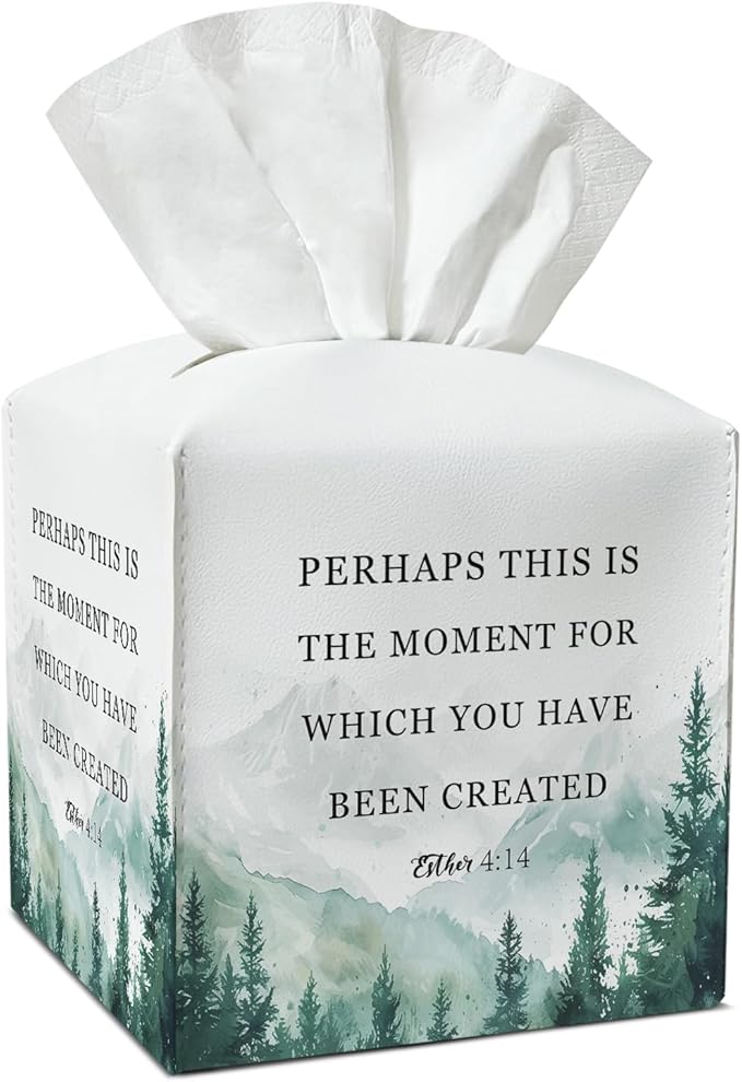 Watercolor Christian Tissue Box Covers Square, Leather Tissue Box Holders Decorative for Car Nightstand Home Office Organizer, Square Facial Paper Organizer Home Decor -026