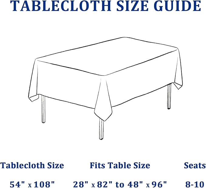 Rectangle Stain and Wrinkle Resistant Washable Polyester Table Cloth, Decorative Fabric Table Cover for Dining Kitchen Tables, Parties and Camping, 54 x 108 Inch,2 Pack,White