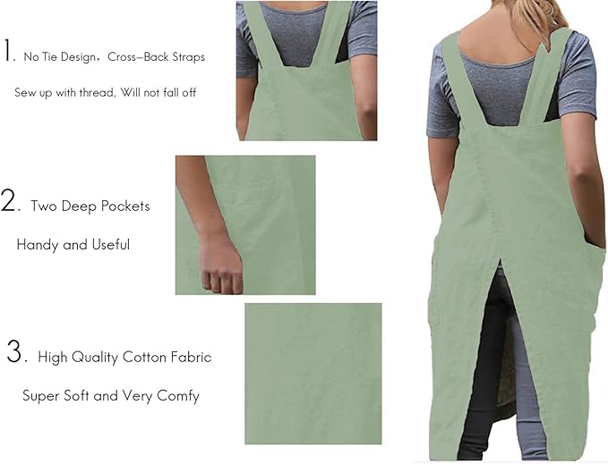 Women's Practical Cross Back Pinafore Apron with Large Pockets Home Kitchen,Restaurant,Coffee house,Cooking Gardening Works