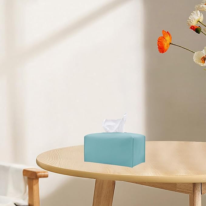 Hapforever 1PC Extra Large Rectangle Tissue Box Cover, PU Leather Rectangular Tissue Box Holder with Bottom Belt Plus Size Tissue Box Organizer for Bathroom/Car/Hotel/Office (9.5’’x5’’x5’’, Blue)