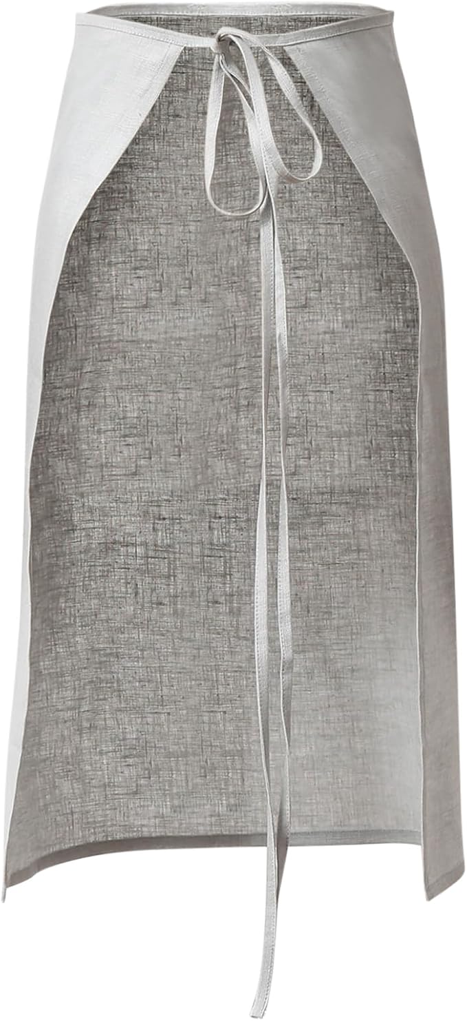 100% Linen Bistro Half Apron, Waist Apron With 2 Pockets For Women Men Waitress Server Cooking Kitchen Restaurant