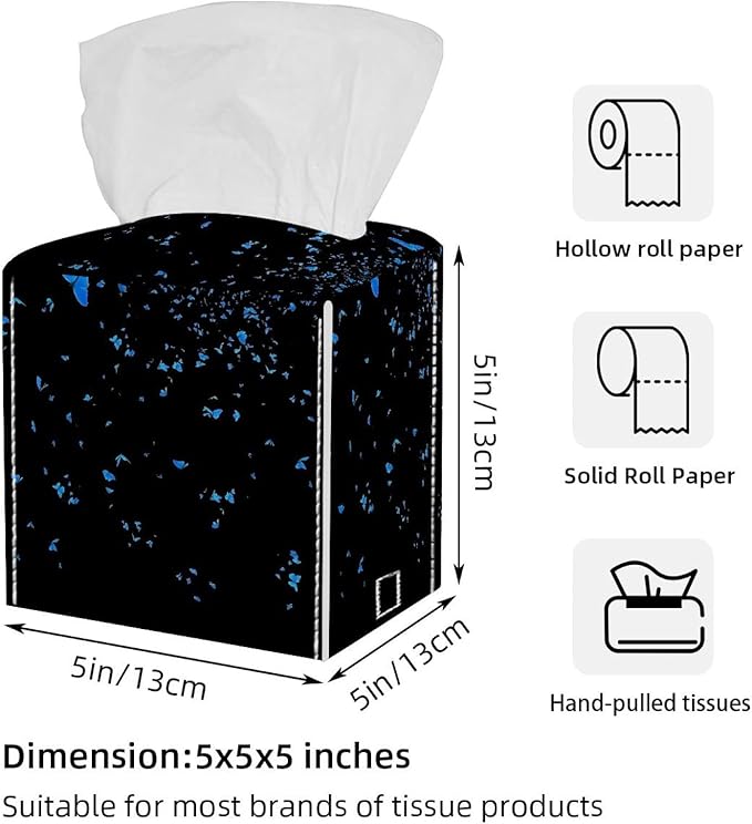 2 Pack Butterfly on Black Background Tissue Box Cover, Modern Holder - Decorative Holder/Organizer for Bathroom Vanity Countertop, Night Stands, Office Desk & Car