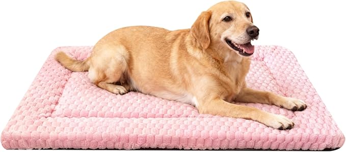 Fogkiss Dog Bed Mat, Reversible Dog Crate Pad - Washable Kennel Mat with Soft Support Foam, Flat Kennel Pad for Dogs & Cats, Double Pet Bed Perfect for Cage (Pink, 35" L x 23" W x 0.8" Th)