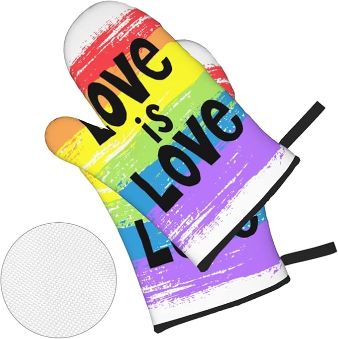 Rainbow Pride Love Oven Mitts and Pot Holders Set of 4, Oven Mittens and Potholders Heat Resistant Gloves for Kitchen Cooking Baking Grilling BBQ