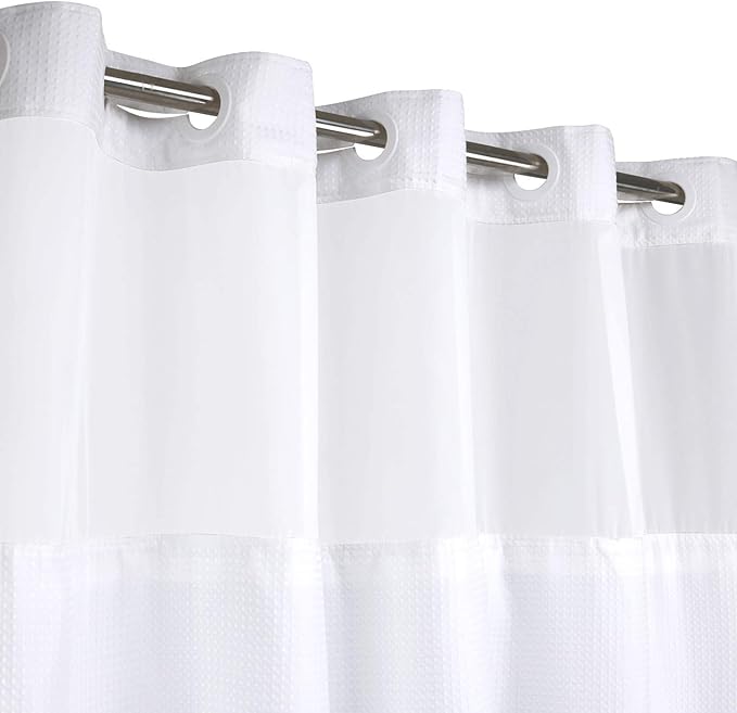 River Dream Extra Long Shower Curtains No Hooks Waffle Weave Shower Curtain with Snap in Liner - 71W x 86H,Hotel Grade,Spa Like Bath Curtain,White