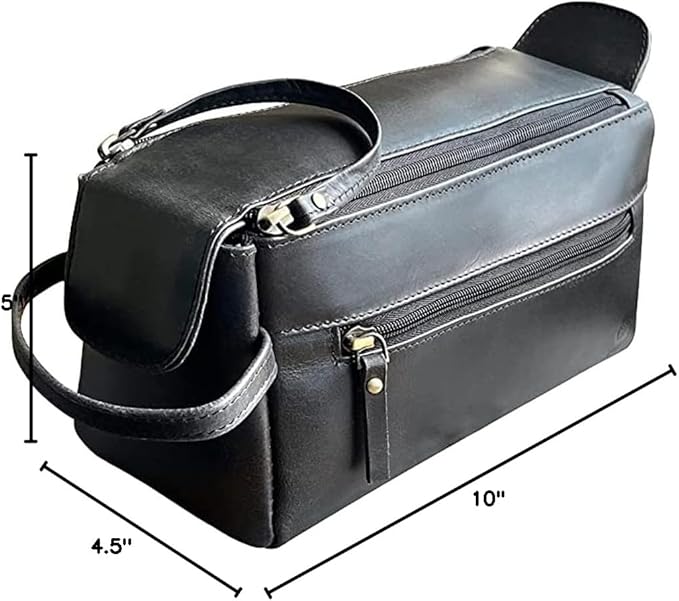 Rustic Town Leather Wash Bag for Men - Travel Toiletry Bag - Shaving Dopp Kit Toiletries Organizer - Leather Makeup Bag for Women