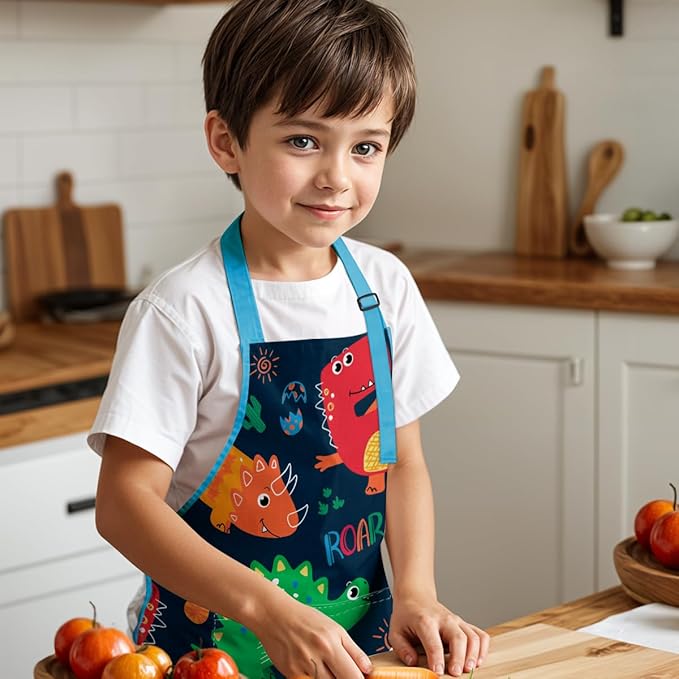 SANDJEST Kids Apron with Chefs Hat Set, Kitchen Apron Gifts