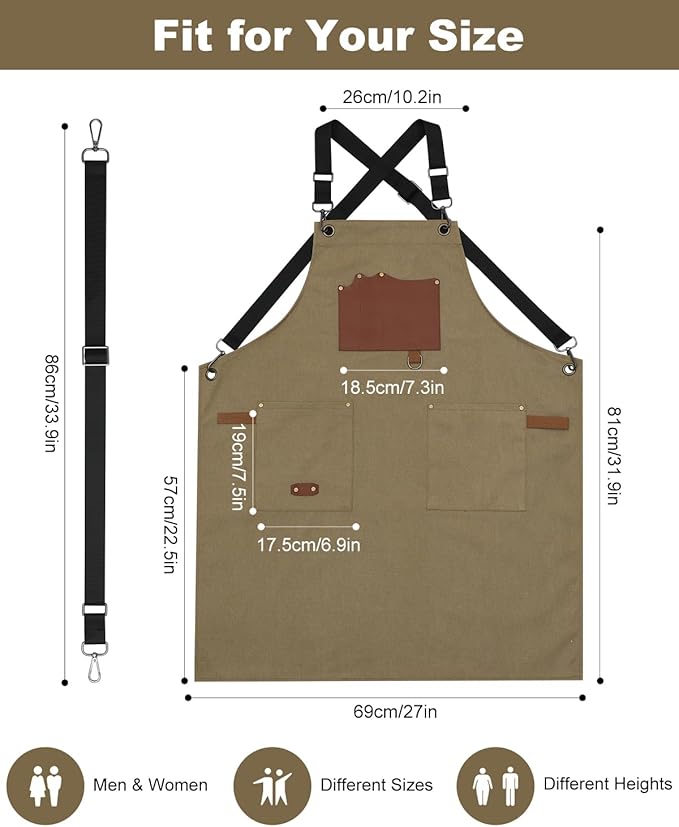 Kitchen Apron - 3 Large Pockets, Cross Back Apron With Adjustable Straps, Cooking Kitchen Chef Apron For Women And Men, Wear-Resistant & Easy To Clean.(Khaki)