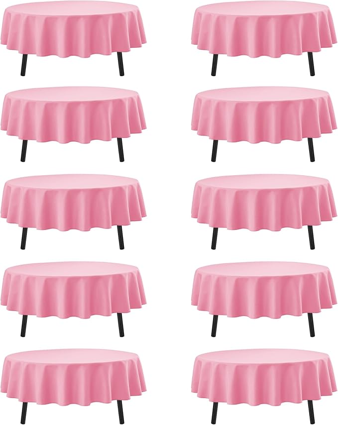 10-Pack Pink Round Tablecloths, 84 Inches, Stain-Resistant Polyester for 3-5 Ft Round Tables - Washable Table Covers for Weddings, Banquets, Birthday Parties, Events