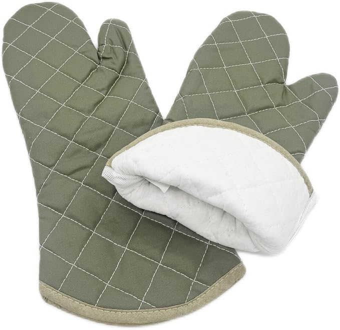 YUANQIAN 17 Inch Extra Long Oven Mitts Heat Resistant Cotton Lining Oven Thick Gloves Kitchen Food Service Mittens for Pot Holders Cooking Baking BBQ, up to 482f (Green, 17 inch)