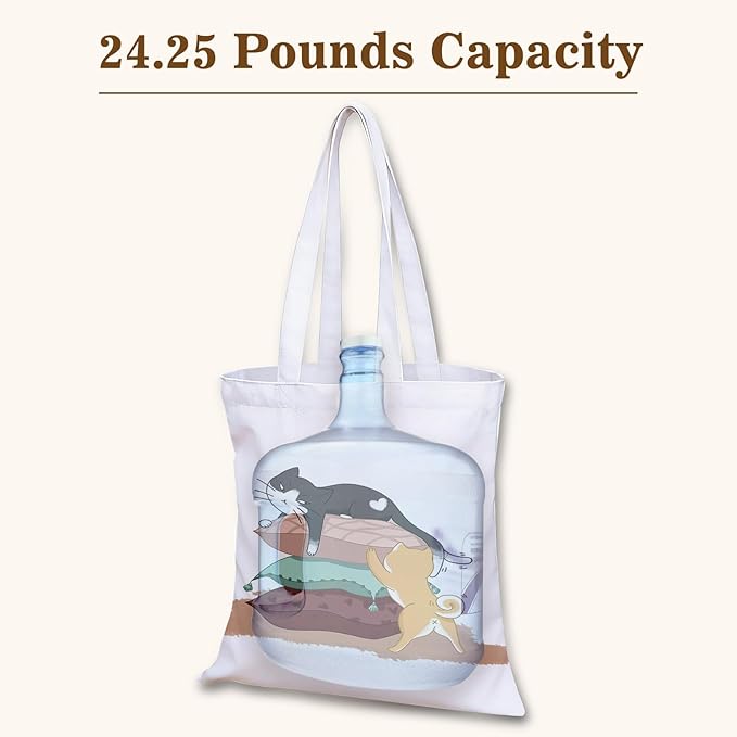 GICDSU Black Cat Cotton Canvas Tote Bag with Zipper, Reusable Grocery Bags, Beach Foldable Tote Bag for Women, Funny Totebag with Inner Pocket for Shopping Travel Gym Work