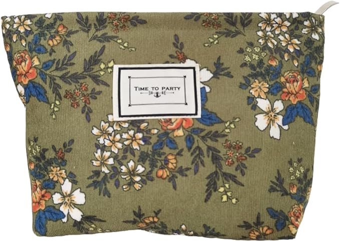 SxoSyo Cosmetic Bags for Women Makeup Bag Large Capacity Purse Travel Toiletry Zipper Storage Pouch Make up Brushes Organizer for Gifts (Plant Flowers, Dark Green)