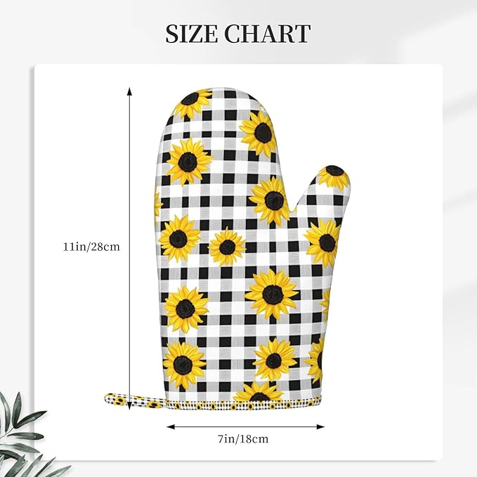 Heat Resistant Oven Mitts 2 Pack, 500°F Silicone Oven Gloves with Non-Slip Grip, Soft Quilted Cotton Lining for Baking, Grilling, BBQ, Cooking (Sunflower)