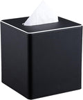 KINGFOM Leather Tissue Box Cover – Square Modern PU Leather Tissue Holder, Cube Tissue Dispenser for Home, Office, Bedroom, Bathroom – Elegant Minimalist Style (Black-Square)