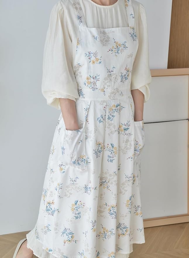 Japanese apron Women-Cross Back Apron for Women with Pockets, Pinafore Aprons, Womens Cotton Linen Apron