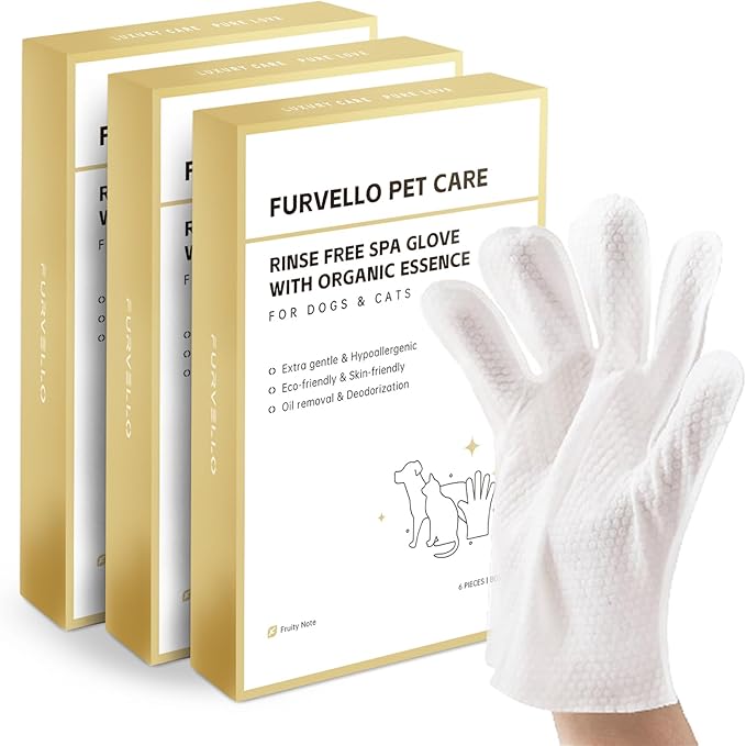 FURVELLO Nourishing Pet Glove Wipes for Dogs & Cats, 4-in-1 Grooming Wipes (Cleaning, Combing, Massaging, Caring), 7 Plant Extracts, Eco-Friendly & Natural, 18PCS (Dog Wipes Cleaning Deodorizing)