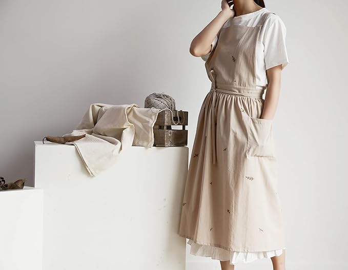 Japanese apron Women-Cross Back Apron for Women with Pockets, Pinafore Aprons, Womens Cotton Linen Apron