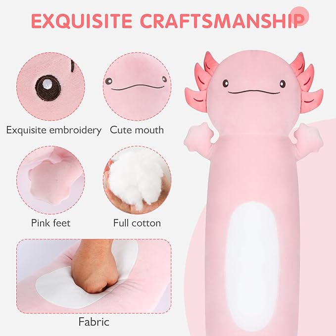 Dalmao 36" Giant Pink Axolotl Stuffed Animal, Cute Soft Long Axolotl Plush Large Body Pillow Big Squishy Plushies Toy, Gift for Kids, Boys, Birthdays