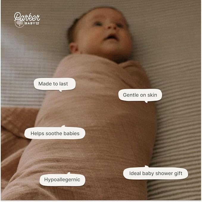 Parker Baby Co. Swaddle Blankets - Pack of 3 of 100% Cotton Muslin Swaddle Blankets for Baby Boys and Girls - Unisex/Gender Neutral - Dune Set