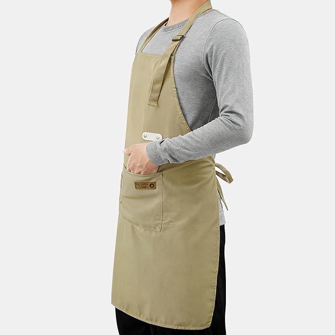 Vinchef New Soft Canvas Apron, Adjustable Neck Strap, Large Pocket, Unisex Kitchen Apron, Cooking Aprons for Women and Men