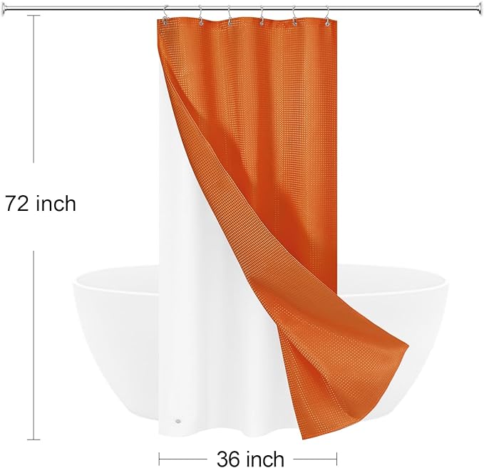 Craidlela 3 in 1 Stall Half Size Burnt Orange Shower Curtain Set-36 W x 72 H, Modern Waffle Waterproof Fabric and PEVA Liner Set with Stainless Steel Hooks