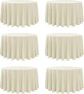 6-Pack Ivory Round Tablecloths, 120 Inches, Stain-Resistant Polyester for 5-6 Ft Round Tables - Washable Table Covers for Weddings, Banquets, Birthday Parties, Events