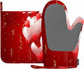 Mxocom Red Hearts Balloons Oven Mitts and Pot Holders Sets Valentine's Day Love Backdrop Silicone Heat Resistant Kitchen Oven Gloves Pot Holder for Cooking