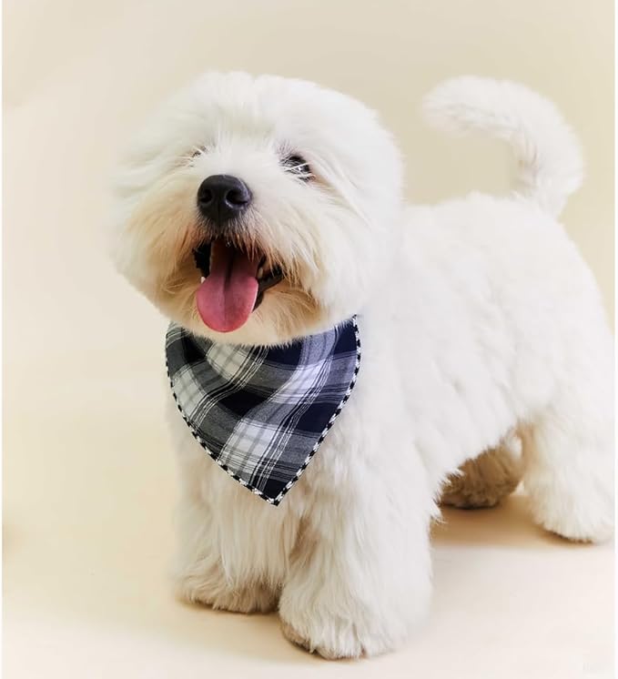 Pemilosci Double Layers Two Tones Dog Cotton Square Bandana Bibs Scarf Kerchief for Small Medium Dogs Boy or Girl - DCB05 B&G