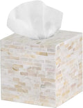 PEMAR Handcrafted Wooden Tissue Box Cover for Small Cube Tissue Boxes Only (Max Inner Size 4.7”) – Mother of Pearl Inlay Decorative Tissue Holder for Bathroom, Living Room & Office (Milano)