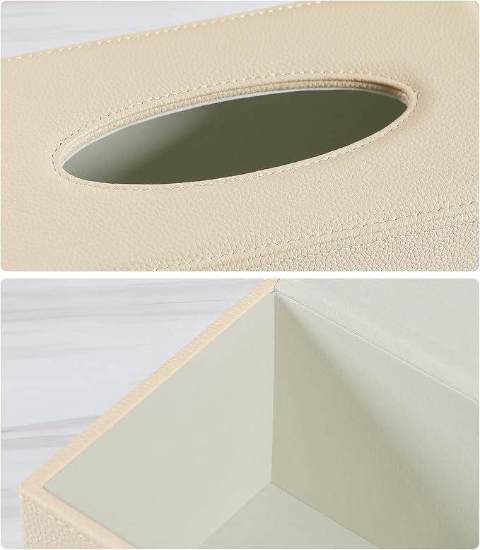 JLAMBOM Rectangle Tissue Box Cover for 120 to 160 Count Box of Tissues, PU Leather Tissue Holder with Magnetic Closure (Beige)