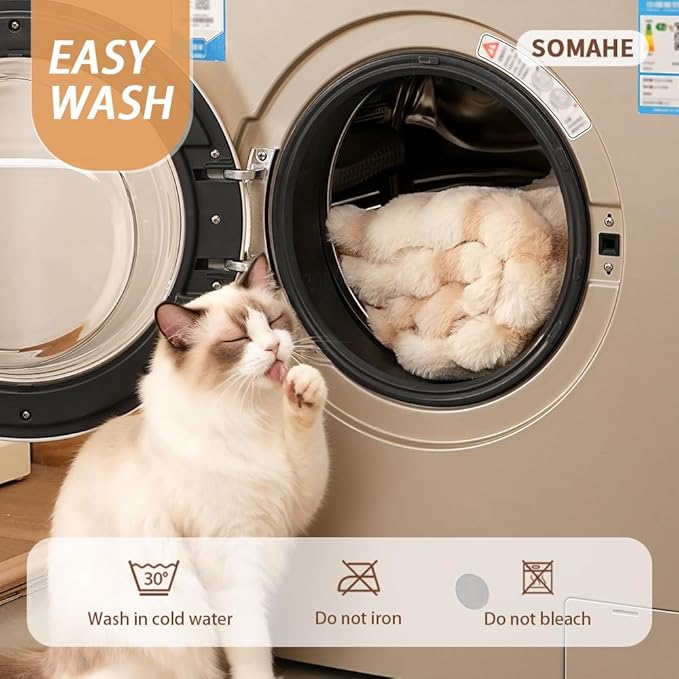 SOMAHE Cat Bed Ultra Soft Plush Machine Washable Pet Mat with Non-Slip Rubber Bottom for Indoor Cats & Dogs Faux Fur Cushion Pad for Floor Couch Carrier for Kittens & Puppies 23 x 15 Inch Medium Camel