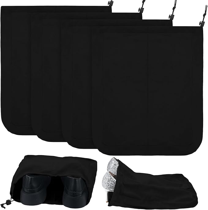 Bulyoou 4 Pcs Travel Shoe Bags Spandex Shoes Pouch with Interior Divider and Drawstring for Women Men Luggage Packing (Black)