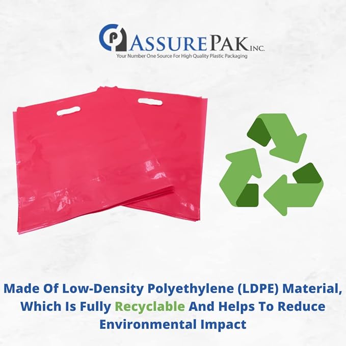 LDPE Die Cut Merchandies Bags - 500 Bags - 12"x15" - 1.5 mil - Pink - 1215DCPINK - AssurePak