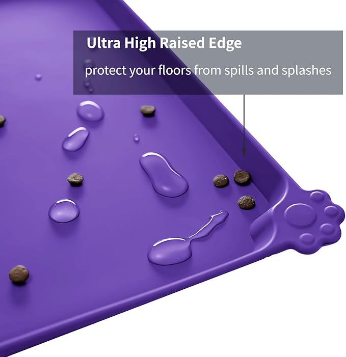 Reopet Waterproof Pet Feeding Mat with High Raised Edges, Heavier and Thicker Placemats for Cat Dog Water Bowl with BPA Free, Dogs Cats Food Mats for Messy Drinkers to Prevent Spill and Protect Floors