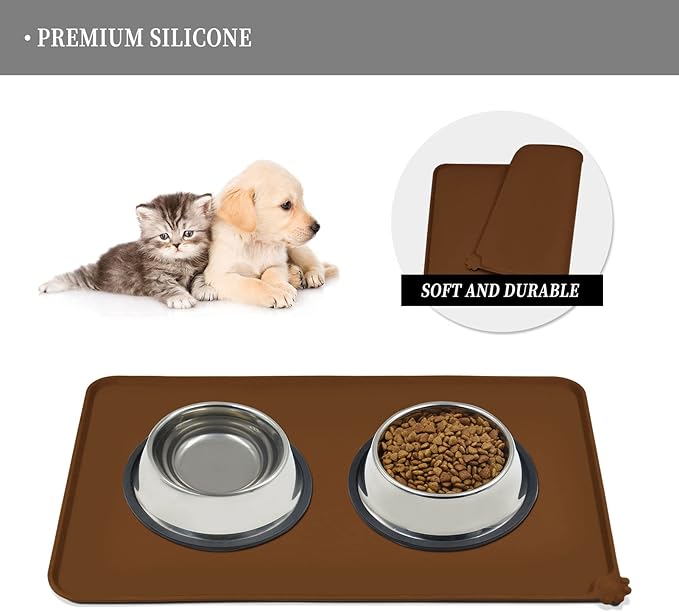 Reopet Waterproof Pet Feeding Mat with High Raised Edges, Heavier and Thicker Placemats for Cat Dog Water Bowl with BPA Free, Dogs Cats Food Mats for Messy Drinkers to Prevent Spill and Protect Floors