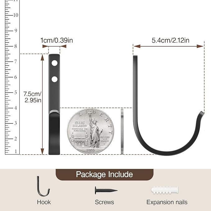 Josmimic 10-Pack Wall Hooks for Hanging Towel/Coat - 22LB Screw in Metal Hanger Wall Mount, for Outdoor, Closet, Door, Bathrooms, for Backpack, Robe, Black