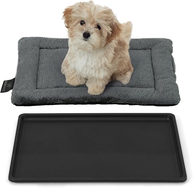 BOWHAUS Machine-Washable Dog Bed Pad & Tray for 24-Inch Kennel, Non-Slip Flat Cozy Sleeping Mat & Easy-Clean Plastic Replacement Crate Pan, Comfortable & Durable for Dogs, Rabbits, Cats, Various Pets