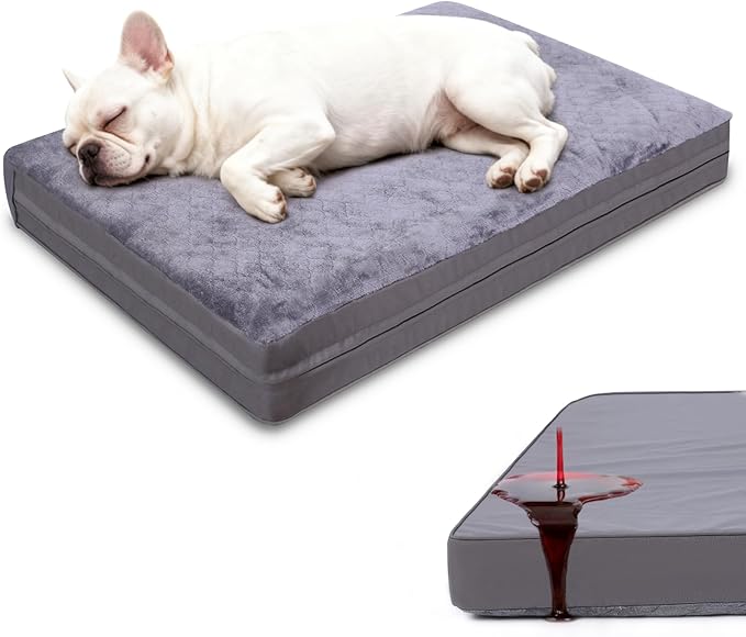 WAYIMPRESS Waterproof Dog Bed for Crate - Outdoor Dog Crate Bed for Small Dogs, Orthopedic Crate Bed for Small Dogs with Egg Crate Foam, Anti-Slip, Reversible & Washable Cover, 23" x 17", Gray