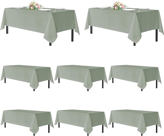 sancua Sage Green Tablecloths for 8 Foot Rectangle Tables, 8 Pack - Washable Polyester Fabric Table Cloth for Wedding Party, Birthday, Banquet Reception, 60x120 Inch