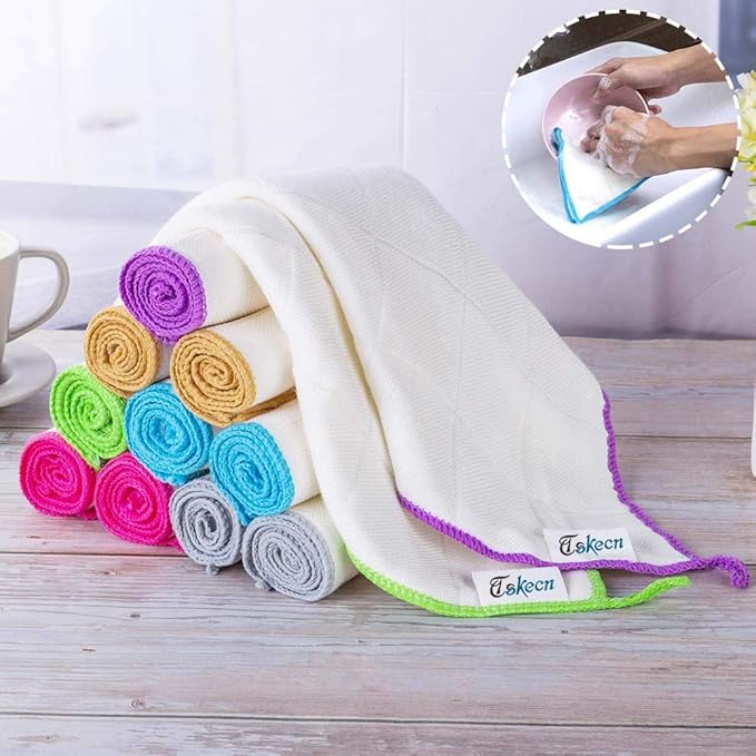 TSKECN 10-Piece Kitchen Dish Cloths Set, Reusable and Highly Absorbent Dishcloth Towels for Kitchens, Bathrooms and Cleaning Counters.