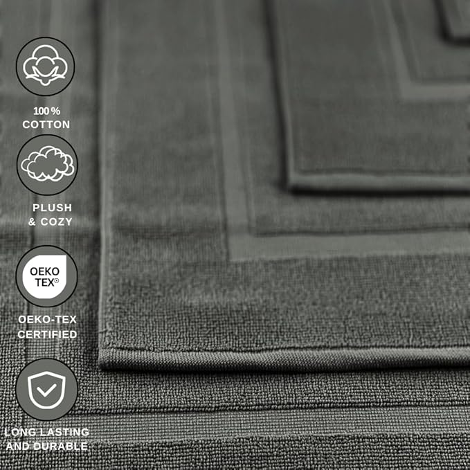 ELITE Emporium Home Collection 2-Piece Cotton Bathroom Mat Set, 21" x 34" - 100% Cotton, Absorbent, Quick-Dry, Bath Towel Mats for Floor, Charcoal Grey [Not a Bathroom Rug]