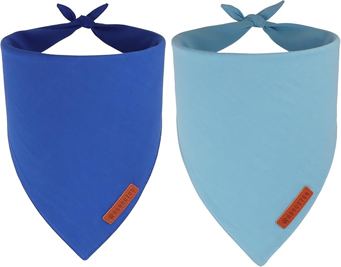 ADOGGYGO 2 Pack Blue Dog Bandanas, Soft Cotton Solid Color Pet Triangle Scarf, Adjustable DIY Blue Boy Birthday Bandanas for Extra Large Dogs (X-Large)