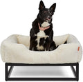 FUZI Dog Bed Elevated Medium, Machine Washable Cover, Indoor/Outdoor Bed, Dogs Couch with Removable Washable Cover, Dog Sofa Medium 31.75x23.6x18 Soft White & Black Base