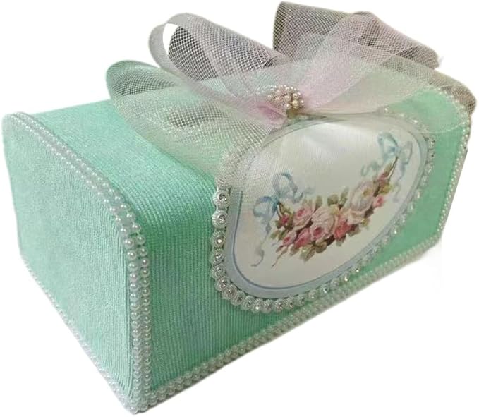 Tissue Cover Holder Fabric Art Cute Tissue Box Cover Dispenser Napkin Organizer for Bathroom Bedroom Office and Car (Light Green)