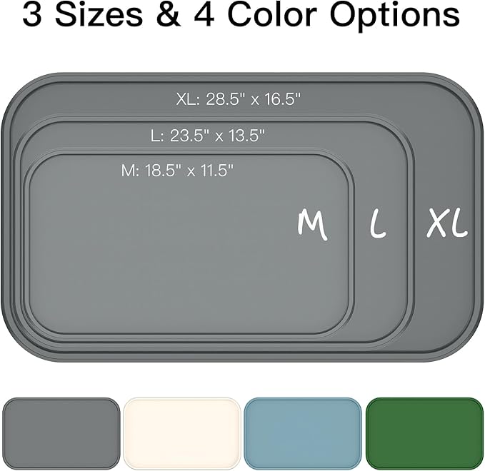 Feedoo Pet Feeding Mat [Warped Resistant Raised Edge], Water-Proof Silicone Placement for Food Water Bowls, Anti-Slip Base Protect Floor, BPA-Free&Dishwasher-Safe [28.5x16.5inch XL, Gray]
