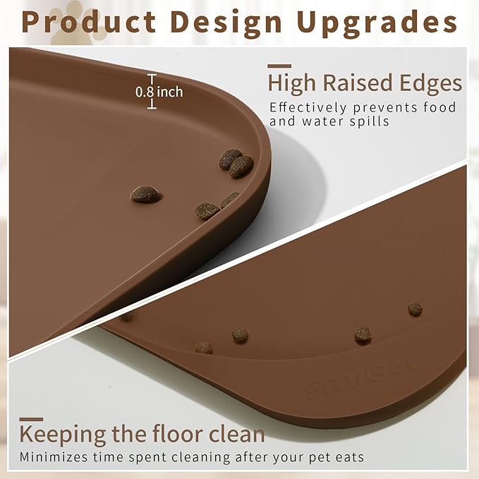 Smilool Silicone Pet Food Mat with Raised Edge for Food and Water Bowl, Dog Feeding Mats, Cat Food Trays for Floor Waterproof, Rubber Tray for Dogs and Cats, 24 x 16 x 0.8 Brown