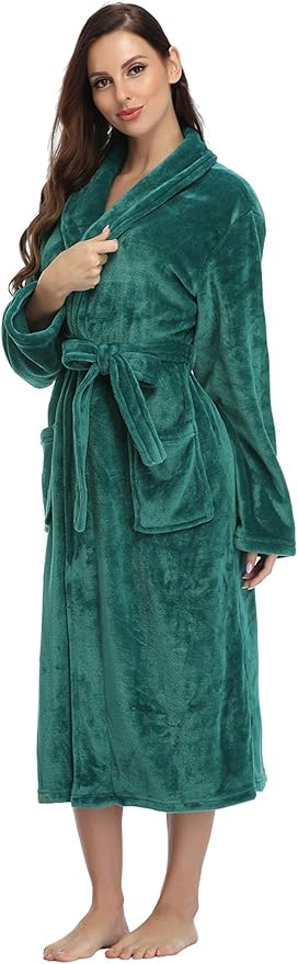 RONGTAI Womens Bathrobe Ladies Fleece Plush Warm Long Robes Fleece Nightgown Sleepwear